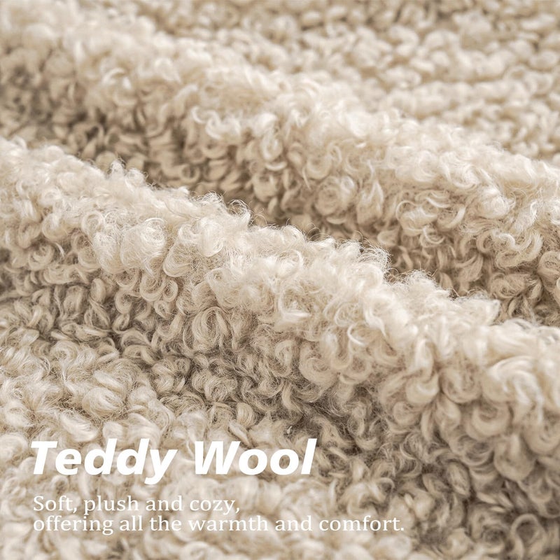 Foindtower Set of 2 Curly Teddy Wool Pillow Covers Decorative Boucle Textured Lumbar Throw Pillow Faux Fur Pillowcases Sheepskin Cushion Case for Sofa Bedroom Car 12"x20" Light Khaki - Image 2